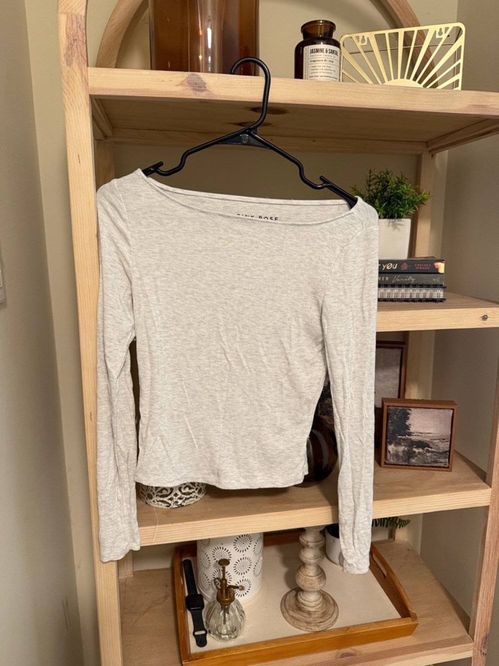 a new day Light Gray Long Sleeve Boatneck Tee